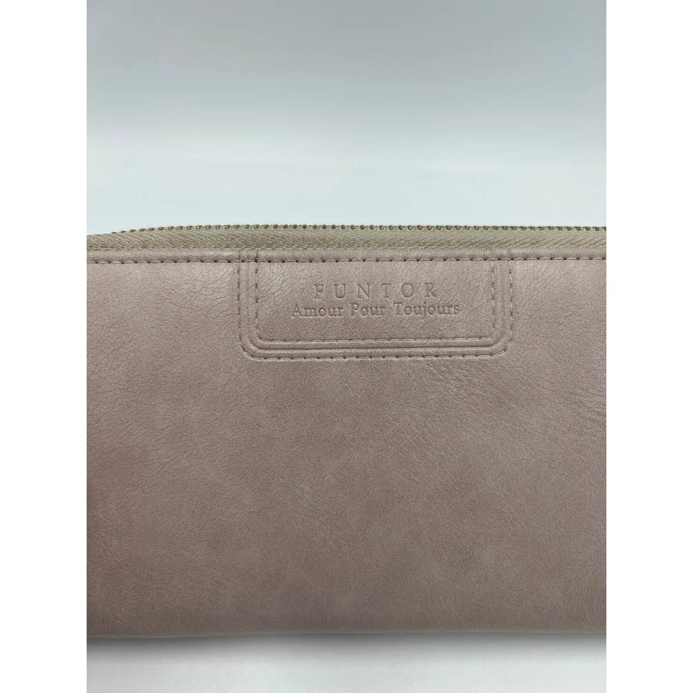 FUNTOR Amor Pour Toujours Dusty Rose Zip‎ Around Long Wallet Vegan Leather Gold